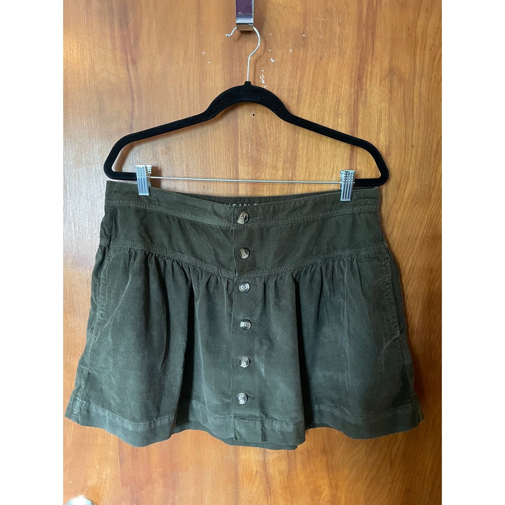 American Eagle Military Green Corduroy‎ Button Front Mini Skirt Womens 14